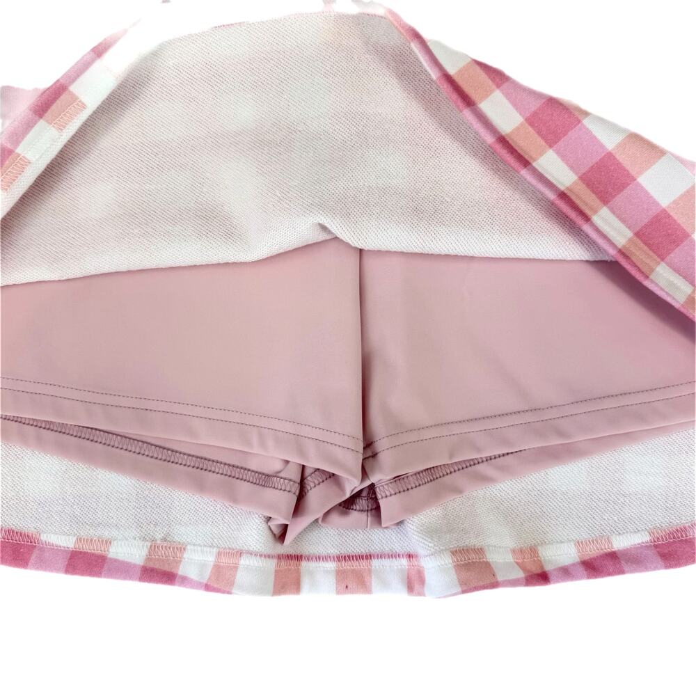 Brianna Cannon NEW Pink White Gingham Pull On Lined Sequin Side Stripe Skort - Picture 7 of 10